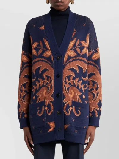 Etro Wool Cardigan In Blue