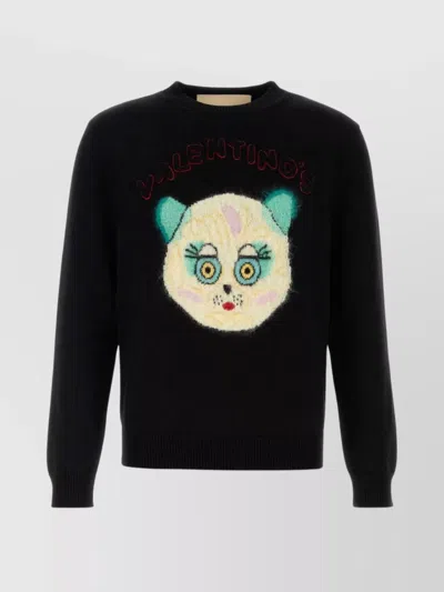 Valentino Wool Cotton Chat De La Maison Sweater In Black