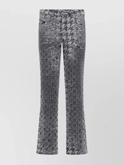 Diesel Houndstooth Pattern Jeans With Flared Leg Design In Gray