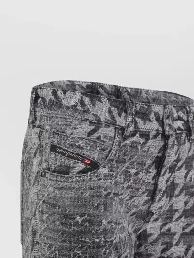 Diesel Houndstooth Pattern Jeans With Flared Leg Design In Gray