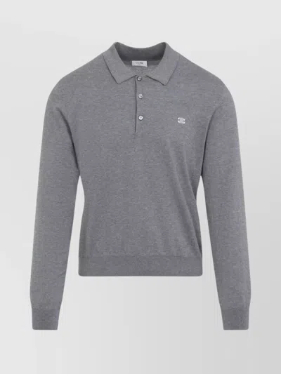 Celine Men Cotton Polo Shirt With Triomphe Detail In Gray