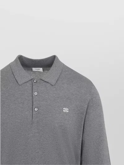 Celine Men Cotton Polo Shirt With Triomphe Detail In Gray