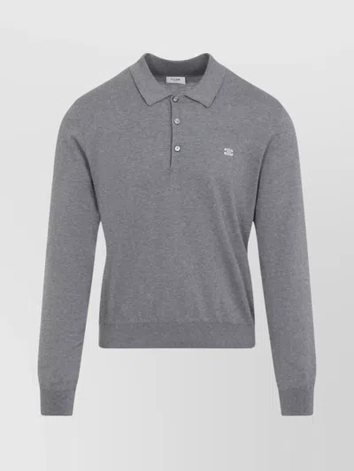 Celine Men Cotton Polo Shirt With Triomphe Detail In Gray