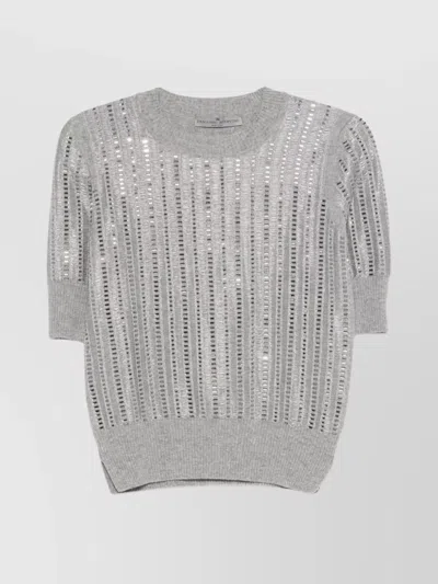 Ermanno Scervino Striped Wool-cashmere Sequin Top In Gray
