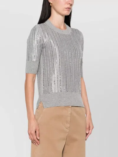 Ermanno Scervino Striped Wool-cashmere Sequin Top In Gray