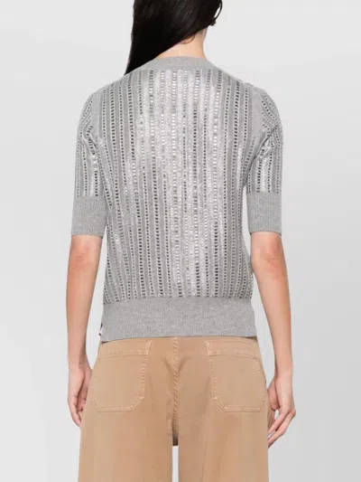 Ermanno Scervino Striped Wool-cashmere Sequin Top In Gray