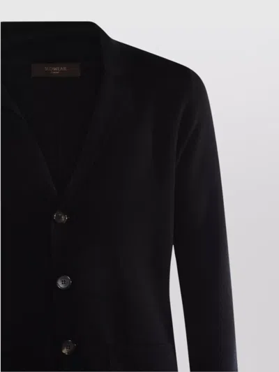 Zanone Crewneck Sweater With Front Pockets And Notched Lapel In Black