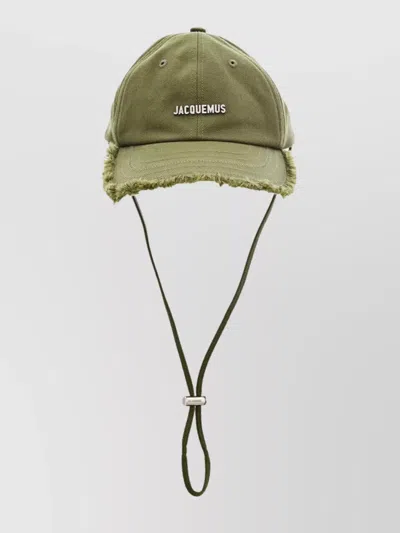 Jacquemus Frayed Edge Cap Adjustable Strap In Green
