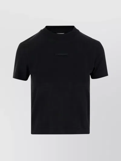 Jacquemus Cotton Stretch Crewneck Logo T-shirt In Black