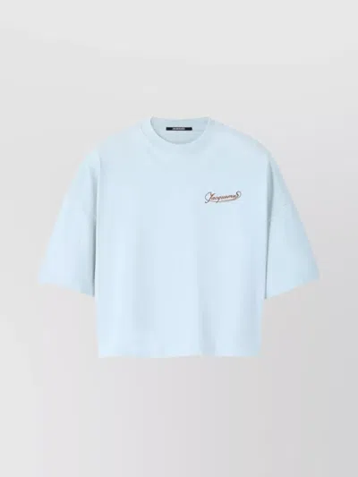 Jacquemus Le T-shirt Corto Logo-embroidered Cotton T-shirt In Blue