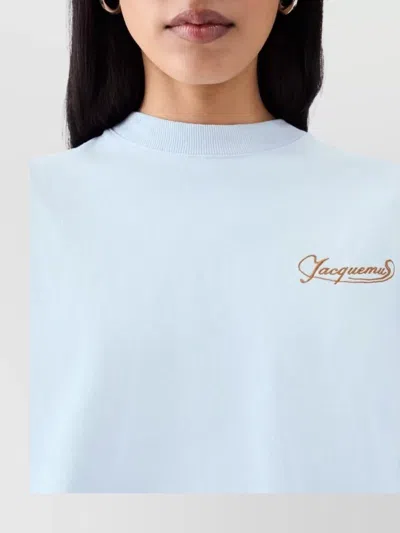 Jacquemus Le T-shirt Corto Logo-embroidered Cotton T-shirt In Blue