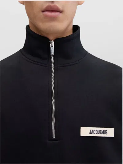 Jacquemus High Neck Zip Sweatshirt With Logo Detail And Gathered Cuffs In Black