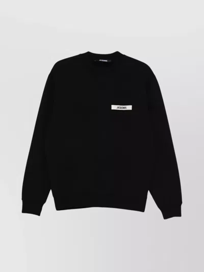 Jacquemus Mens Black Grosgrain-logo Long-sleeve Cotton T-shirt