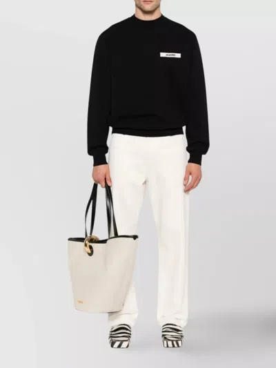 Jacquemus Mens Black Grosgrain-logo Long-sleeve Cotton T-shirt