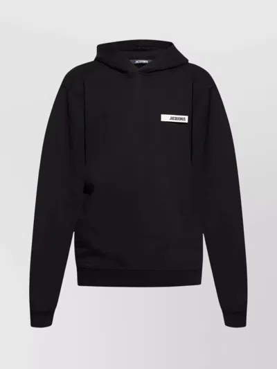 Jacquemus Hooded Long Sleeve Knitwear With Ribbed Cuffs In Black