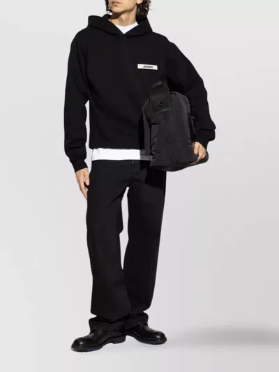 Jacquemus Hooded Long Sleeve Knitwear With Ribbed Cuffs In Black