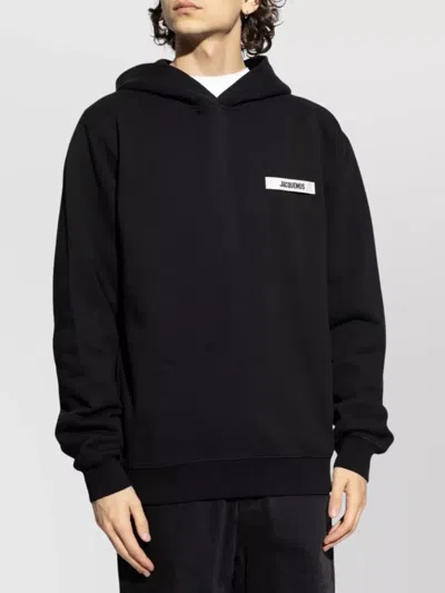 Jacquemus Hooded Long Sleeve Knitwear With Ribbed Cuffs In Black