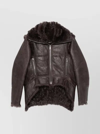 Rick Owens Brown Jacket With Reversible Design And Asymmetric Hem In Leather Woman In Brown