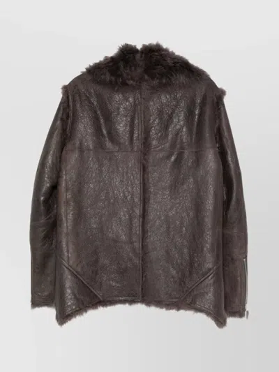 Rick Owens Brown Jacket With Reversible Design And Asymmetric Hem In Leather Woman In Brown