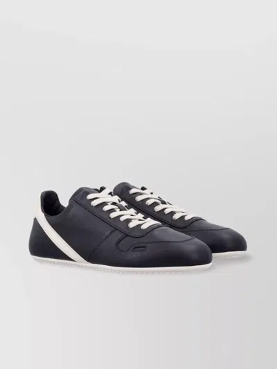 Rick Owens Black Low-top Sneakers With Contrasting Details In Leather Man In Black