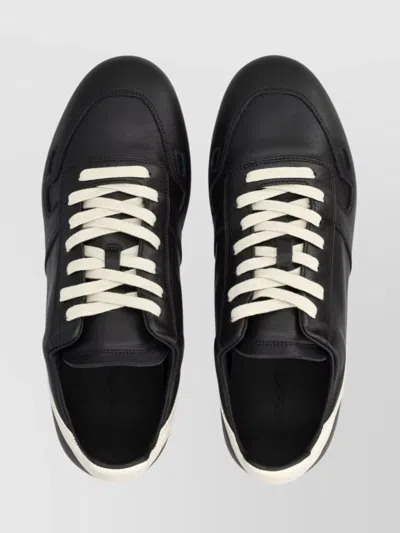 Rick Owens Black Low-top Sneakers With Contrasting Details In Leather Man In Black