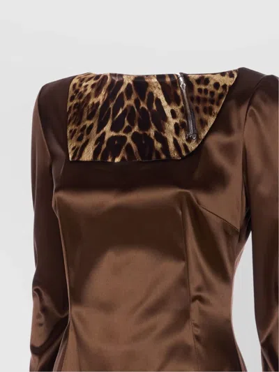 Dolce & Gabbana Stretch Satin Dress In Brown