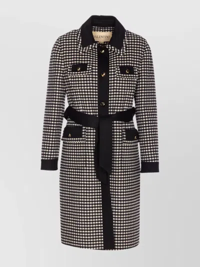 Valentino Womens Avorio Nero Gingham-pattern Wool And Cashmere-blend Coat In Gray