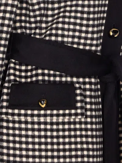 Valentino Womens Avorio Nero Gingham-pattern Wool And Cashmere-blend Coat In Gray