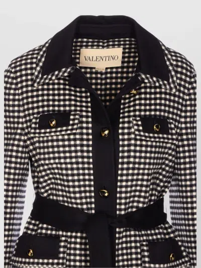 Valentino Womens Avorio Nero Gingham-pattern Wool And Cashmere-blend Coat In Gray