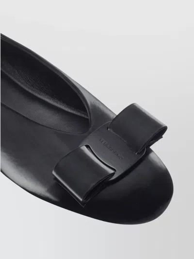 Ferragamo Leather Round Toe Ballerina Shoes With Bow Detail In Blue