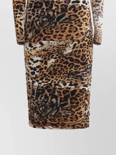 Roberto Cavalli Jaguar Skin-print Ruched Dress In Light Brown