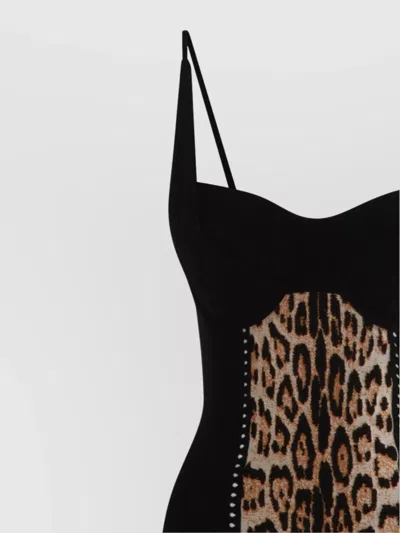 Roberto Cavalli Knee Length Dress With Animal Print Panel In Black