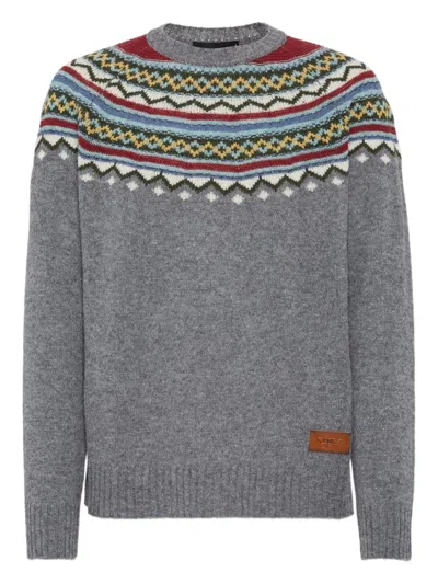 Dsquared2 Wool Sweater With Geometric Pattern In Gray