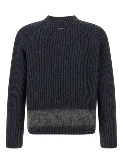 Dsquared2 Chunky Knit Girocollo In Lana E Alpaca Lavorazione A Coste Sweater In Blue