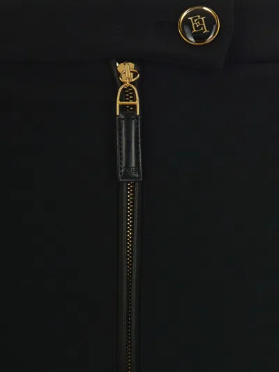 Elisabetta Franchi Straight-leg Cropped Crepe Pants With Gold Accents In Black