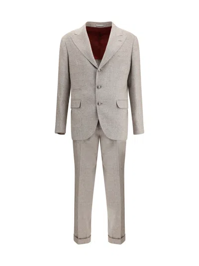 Brunello Cucinelli Peaked-lapel Check Suit In Neutral