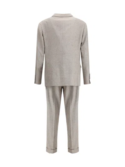 Brunello Cucinelli Peaked-lapel Check Suit In Neutral
