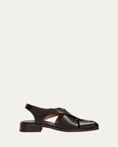 Hereu Raima Leather Block-heel Fisherman Sandals In Brown
