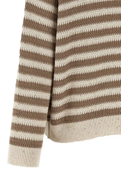 Brunello Cucinelli Sequin-embellished Striped Cotton-blend Sweater In Pattern