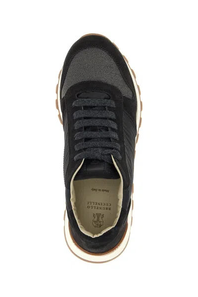 Brunello Cucinelli Suede Technical Running Sneakers In Black