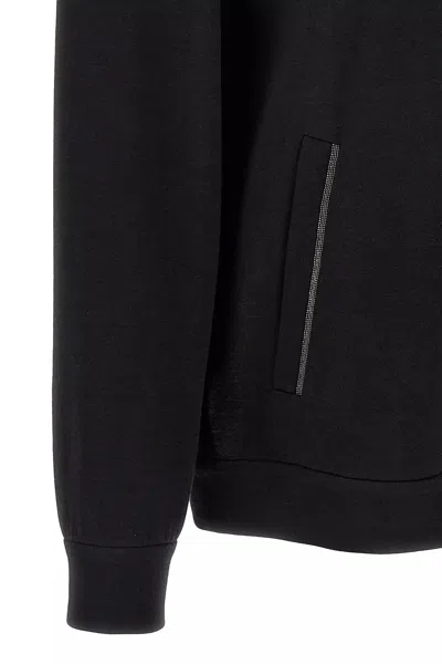 Brunello Cucinelli Women's Cotton-silk Sweatshirt Topwear With Jewellery In Black