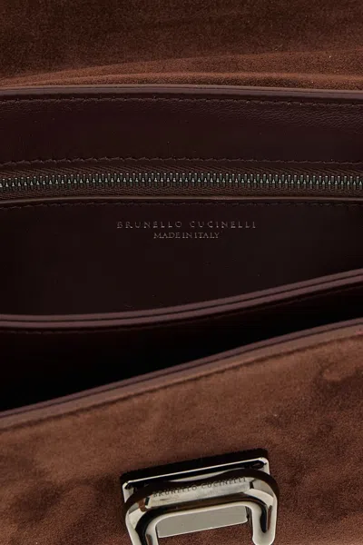 Brunello Cucinelli Tailored Clutch With Suede And Metal In Burgundy