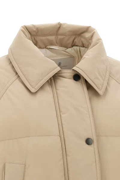 Brunello Cucinelli Shiny Zipper Pull Down Jacket In Brown