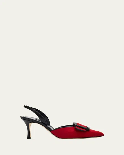 Manolo Blahnik Mayslibi Wool Buckle Slingback Pumps In Red