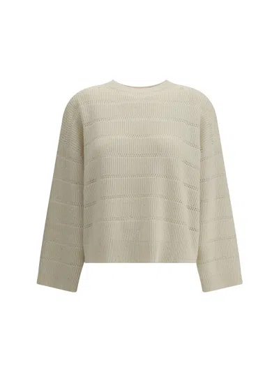 Brunello Cucinelli Ivory Diamond Cashmere And Wool Sweater In White