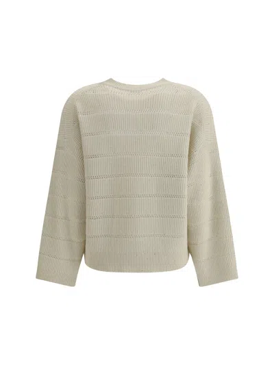Brunello Cucinelli Ivory Diamond Cashmere And Wool Sweater In White