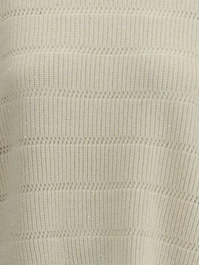Brunello Cucinelli Ivory Diamond Cashmere And Wool Sweater In White