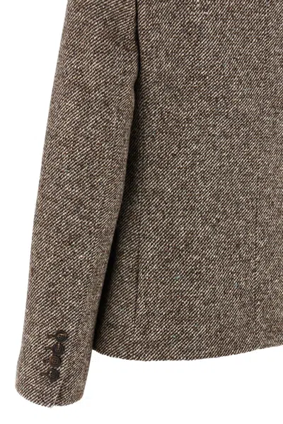 Brunello Cucinelli Virgin Wool And Silk Melange Diagonal Double-breasted Blazer In Brown