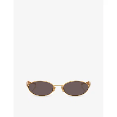 Bottega Veneta Womens Gold Bv1386s Sardine Oval-frame Metal Sunglasses In Brown