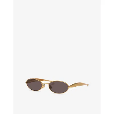 Bottega Veneta Womens Gold Bv1386s Sardine Oval-frame Metal Sunglasses In Brown